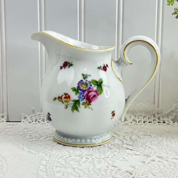 Rosenthal Germany Porcelain Floral 12 oz Cream Pitcher White Yellow Trim Dining - Picture 1 of 13